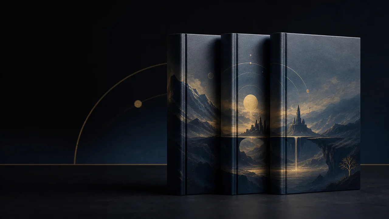 Three connected literary volumes forming one continuous imagined world