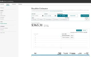 Anonymized Amazon KDP royalties dashboard showing 365 dollars and 31 cents in estimated royalties in one day