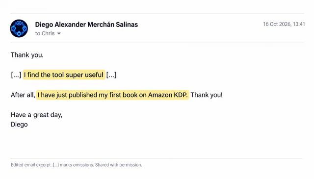 Diego's edited email excerpt with the quoted passages highlighted