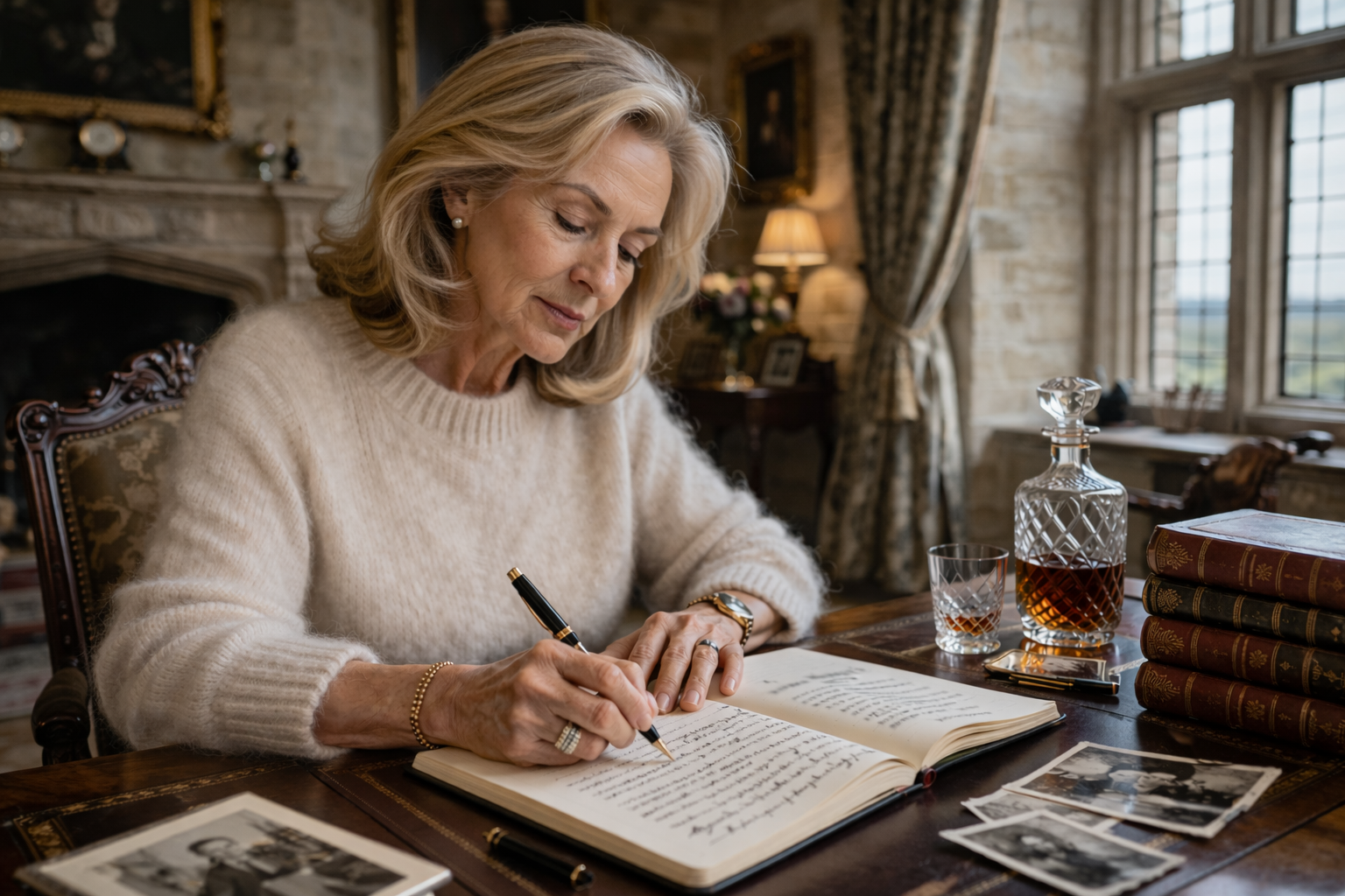 Person shaping journals and memories into a memoir-style book draft